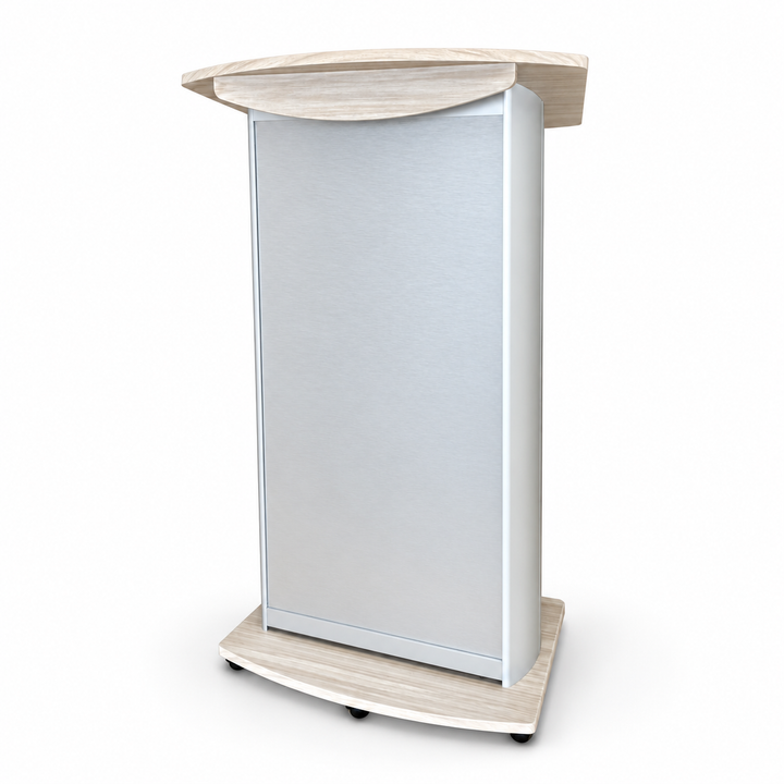 H2 Custom Aluminum Lectern with Wood-Grain Top and Base — product view