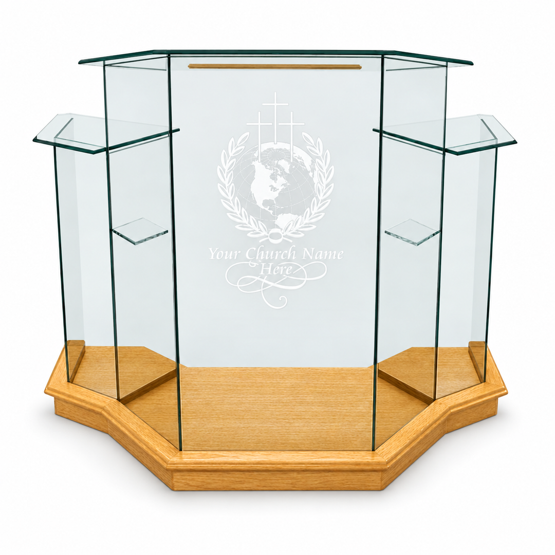 Winged Glass Pulpit with Free Etched Logo [NC1] — product view
