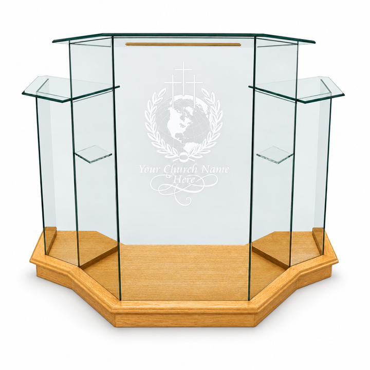Winged Glass Pulpit with Free Etched Logo [NC1] — product view