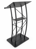 Curved Steel Truss Lectern with Built-In Shelf, Black