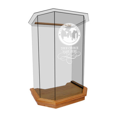 Five-Panel Glass Pulpit with Free Etched Logo [NC26], clear glass, front view