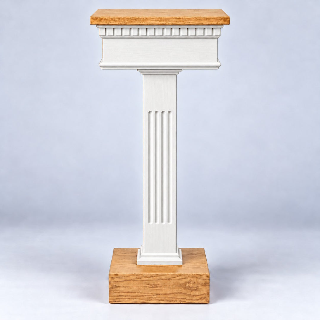 Solid Oak Square Column Flower Stand: NO 8400 in Light Oak, White w/Stained Top & Base #pdvariant