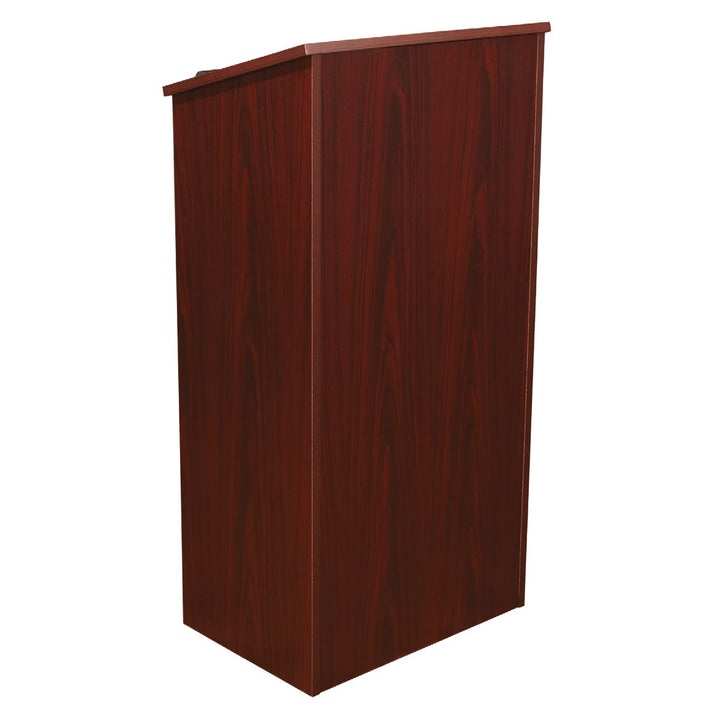Full Floor Lectern with Storage Shelf, Mahogany: 222, mahogany, front three-quarter view