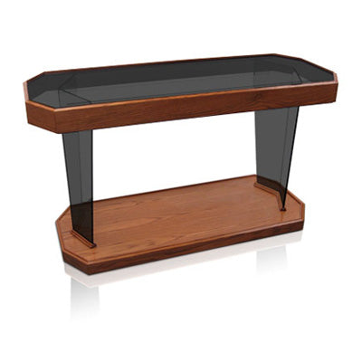 Glass Communion Table: Rhema [NC40], tinted glass with horizontal wood trim and base, front view