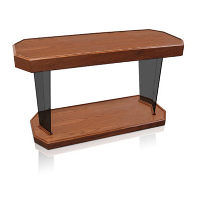 Glass Communion Table: Rhema [NC40], tinted glass with wood top and base, front view
