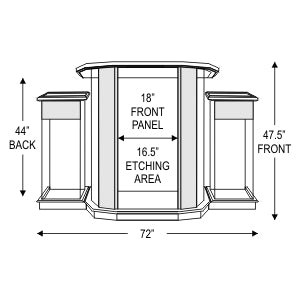 Glass Pulpit with Detachable Wings and Oak Top: Rhema [NC12], dimension drawing