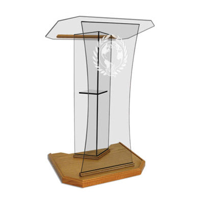 Glass Speaker Lectern with Free Etched Logo [NC2S], clear glass, front view
