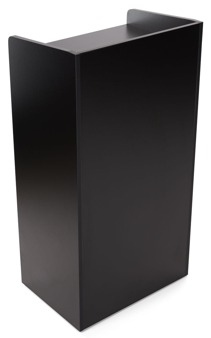 Host Station with Adjustable Shelf and Hidden Casters, black, guest-facing side