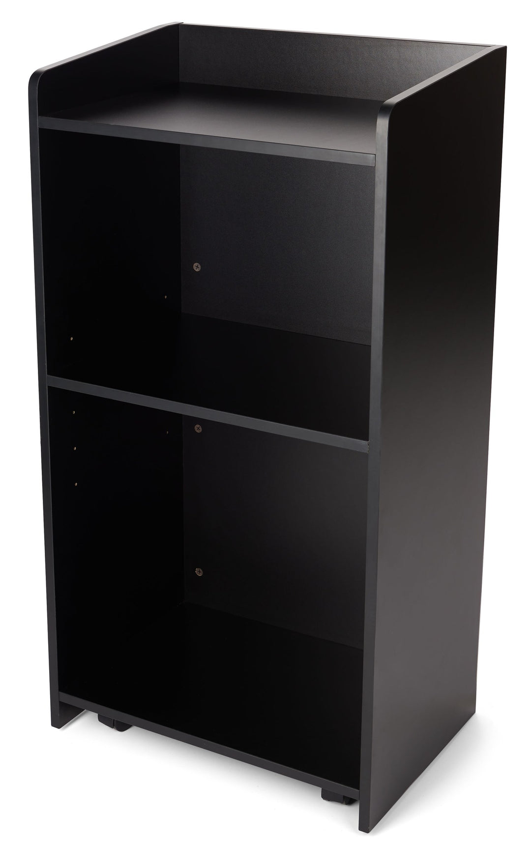 Host Station with Adjustable Shelf and Hidden Casters, black, host side with shelf