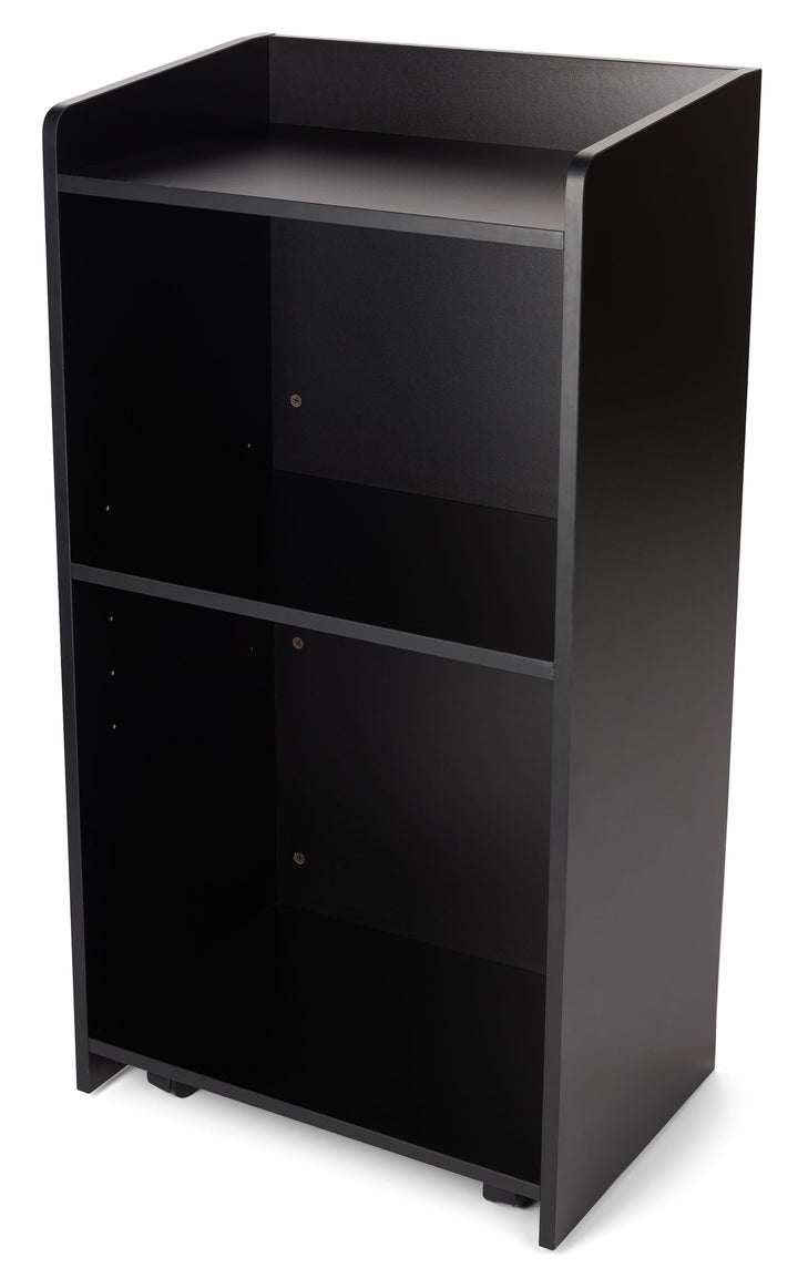 Host Station with Adjustable Shelf and Hidden Casters, black, host side with shelf