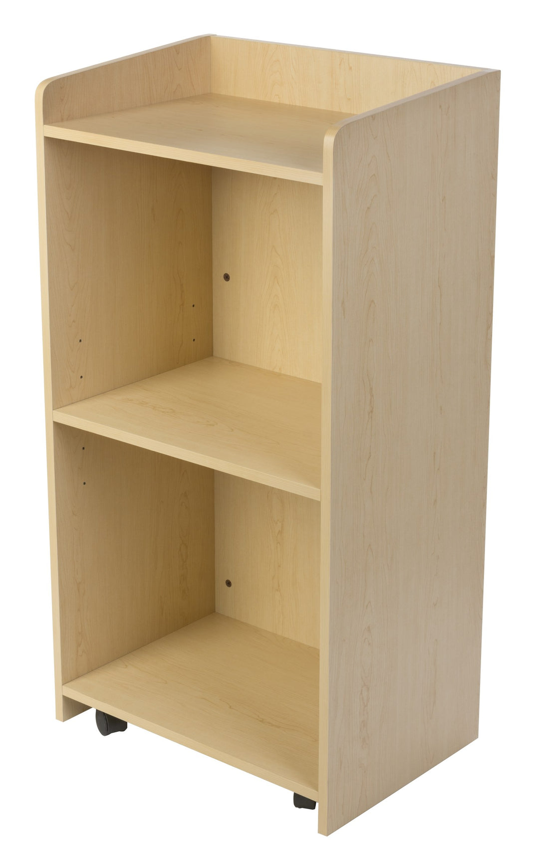 Host Station with Adjustable Shelf and Hidden Casters, maple, host side with shelf