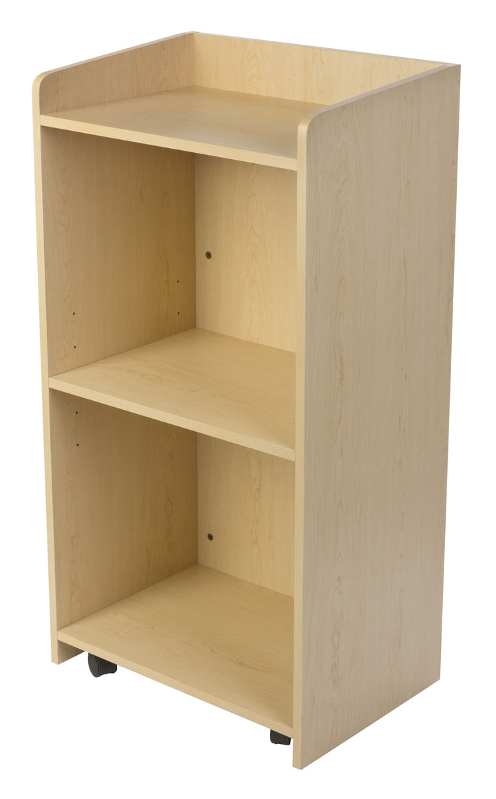 Host Station with Adjustable Shelf and Hidden Casters, maple, host side with shelf