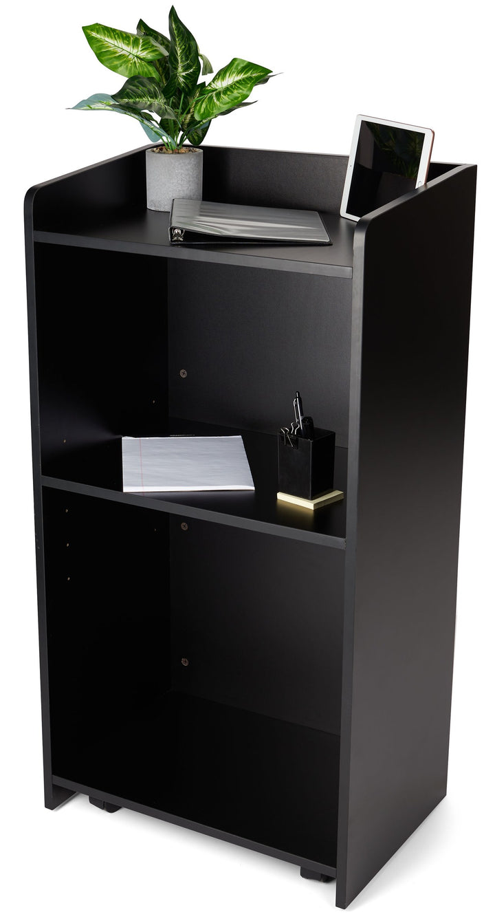 Host Station with Adjustable Shelf and Hidden Casters, black, stocked