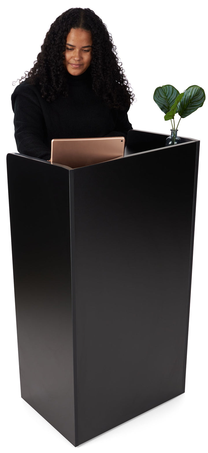 Host Station with Adjustable Shelf and Hidden Casters, black, in use