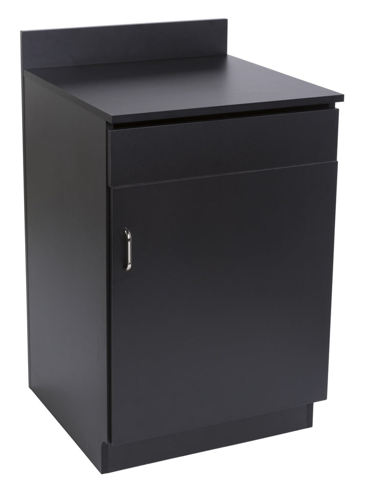 Host Station with Closed Cabinet and Pull-Out Drawer, Black, front view