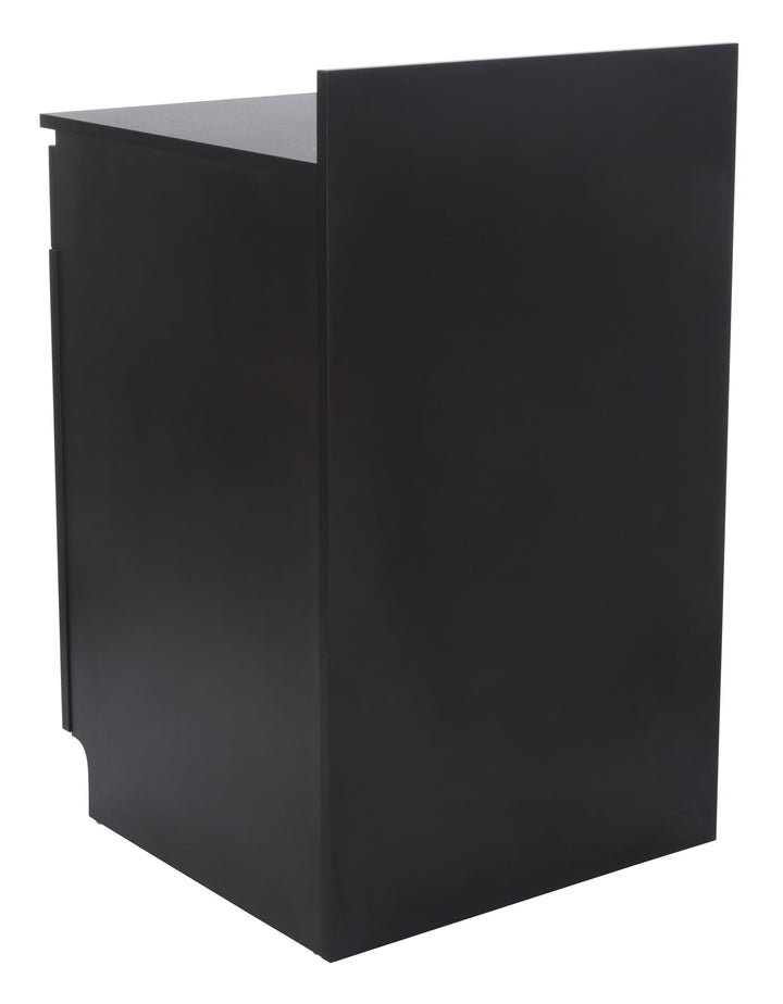 Host Station with Closed Cabinet and Pull-Out Drawer, Black, guest-facing side