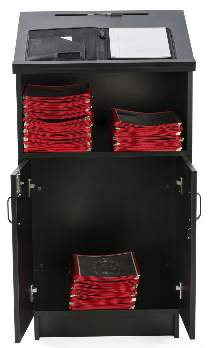 Host Station with Locking Doors, black, cabinet open