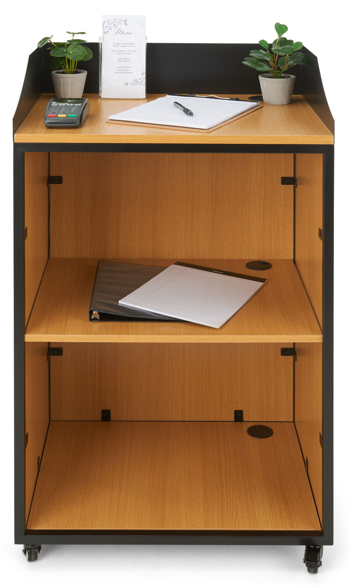 24" Host Station with Slatwall Front and Locking Casters, host side with shelf