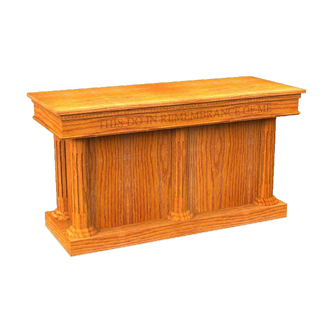 8302-CCT closed communion table with fluted round columns, all-stained oak
