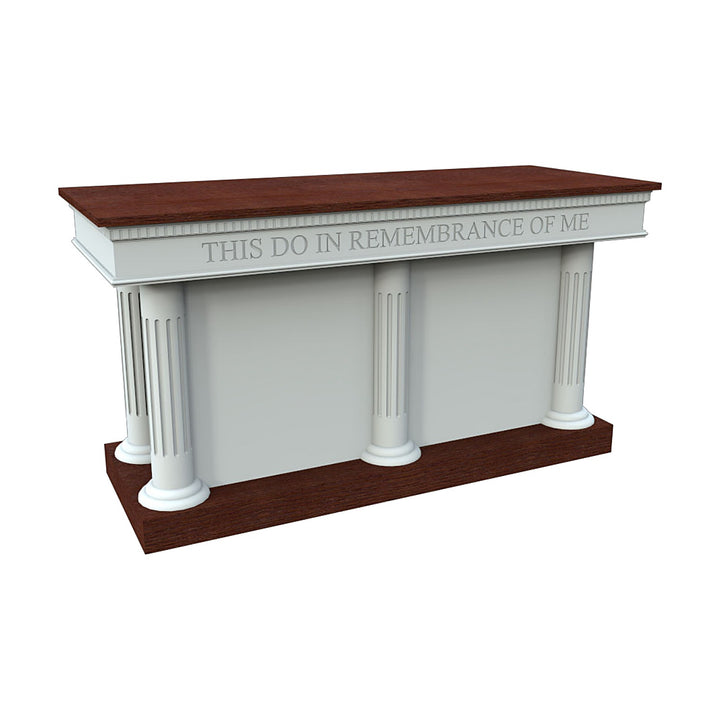 8302-CCT closed communion table with fluted round columns, two-tone white and stained