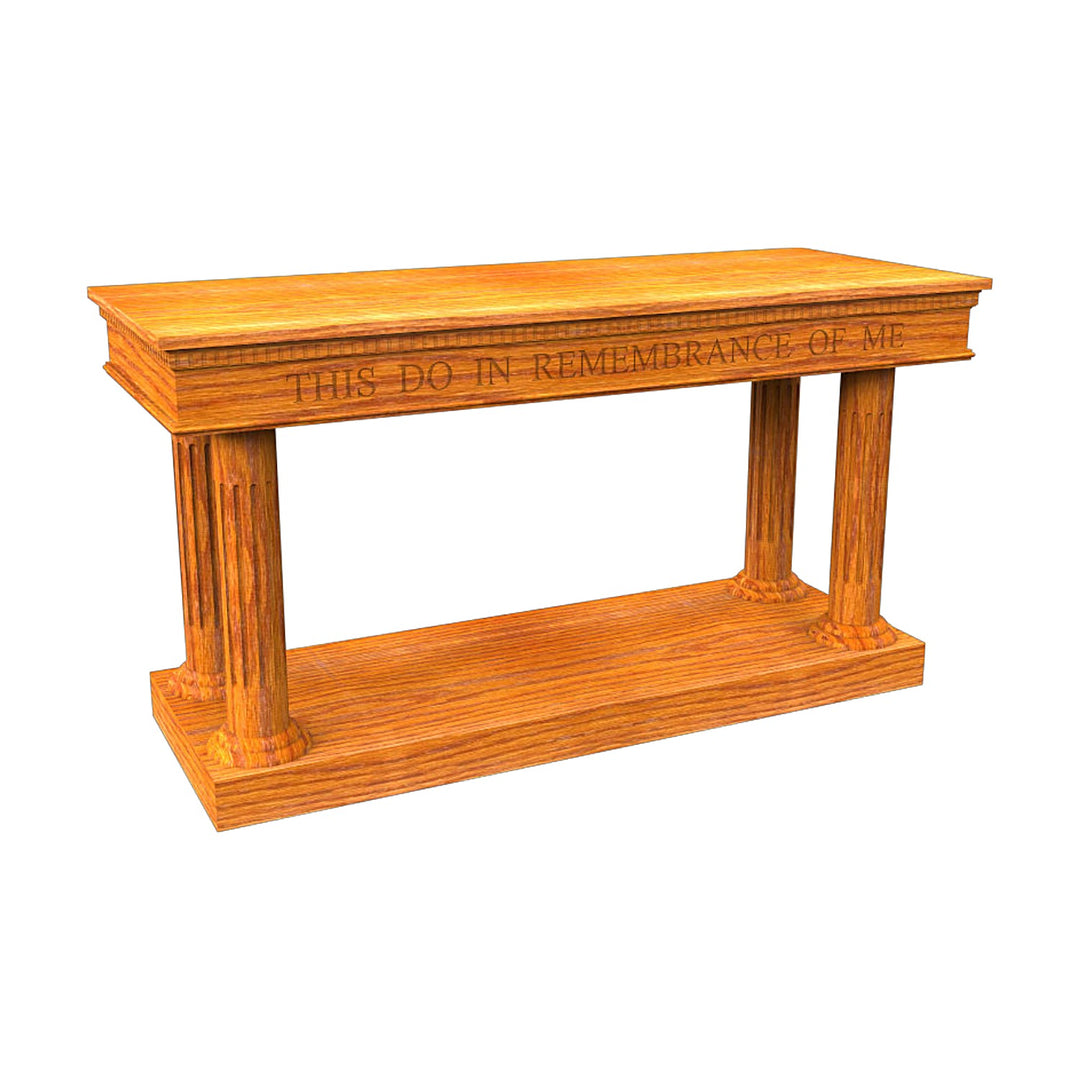 8302-OCT open communion table with fluted round columns, all-stained oak