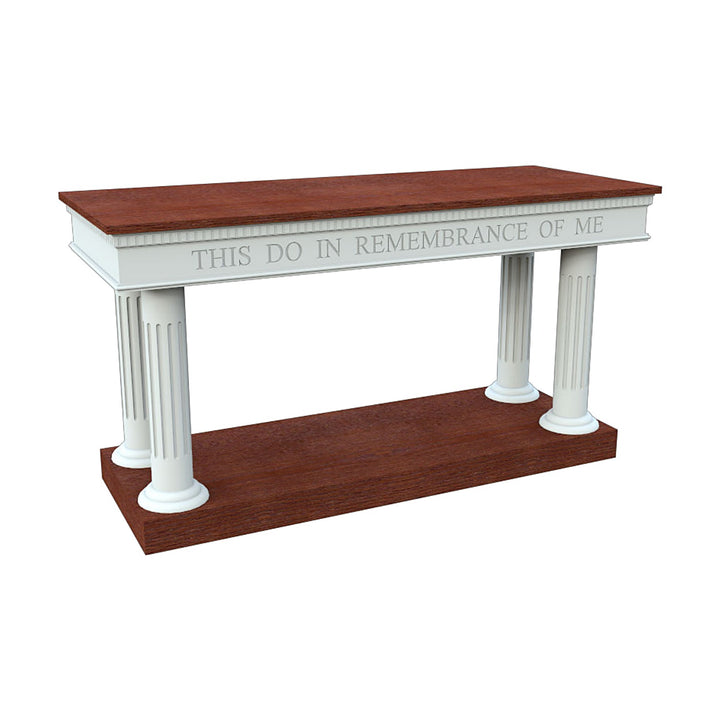 8302-OCT open communion table with fluted round columns, two-tone white and stained