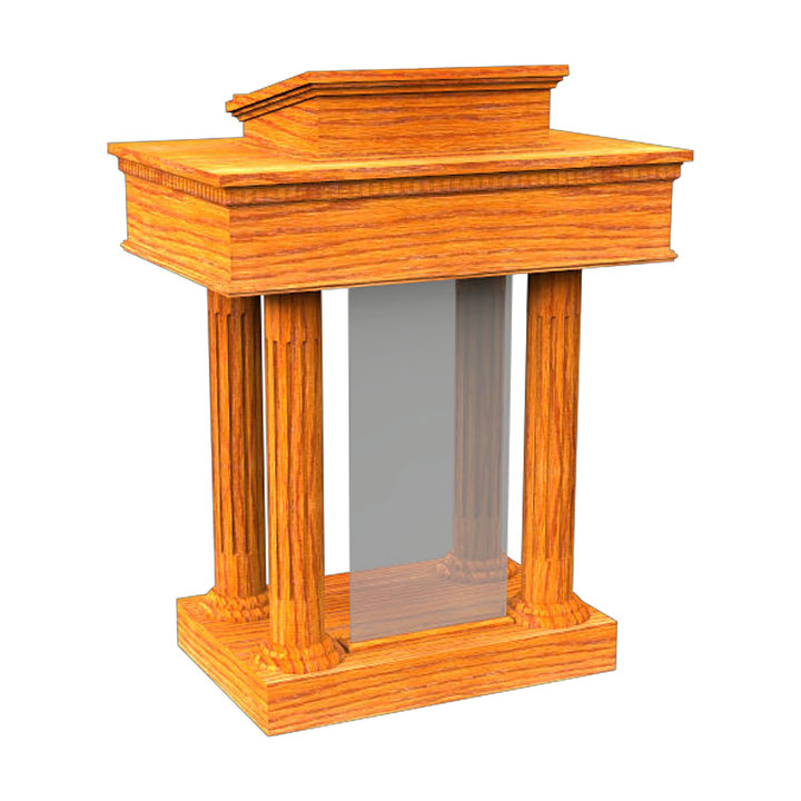 8302-SP round column pulpit with acrylic panel, all-stained oak