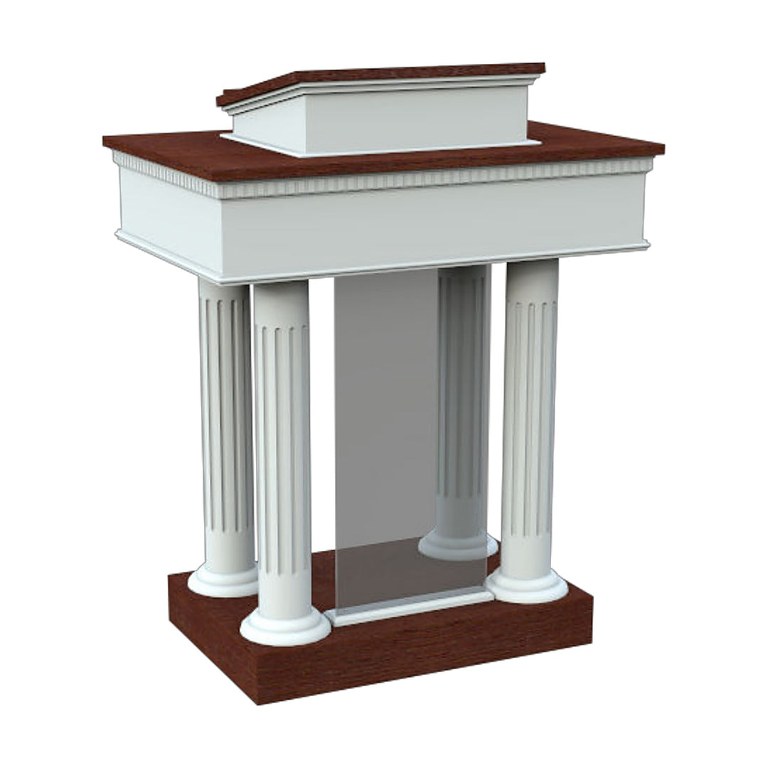 8302-SP round column pulpit with acrylic panel, two-tone white and stained