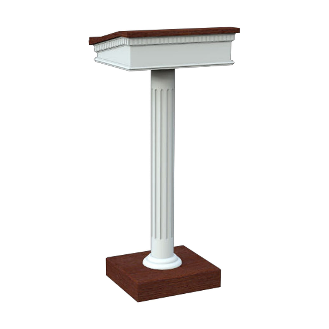 8302-SS single column speaker stand, two-tone white and stained