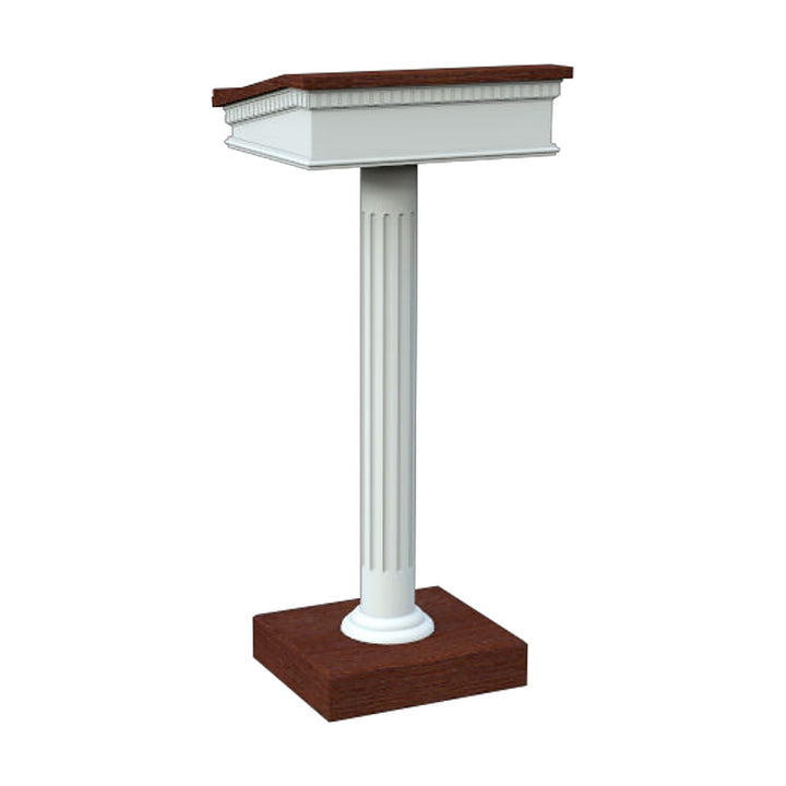 8302-SS single column speaker stand, two-tone white and stained