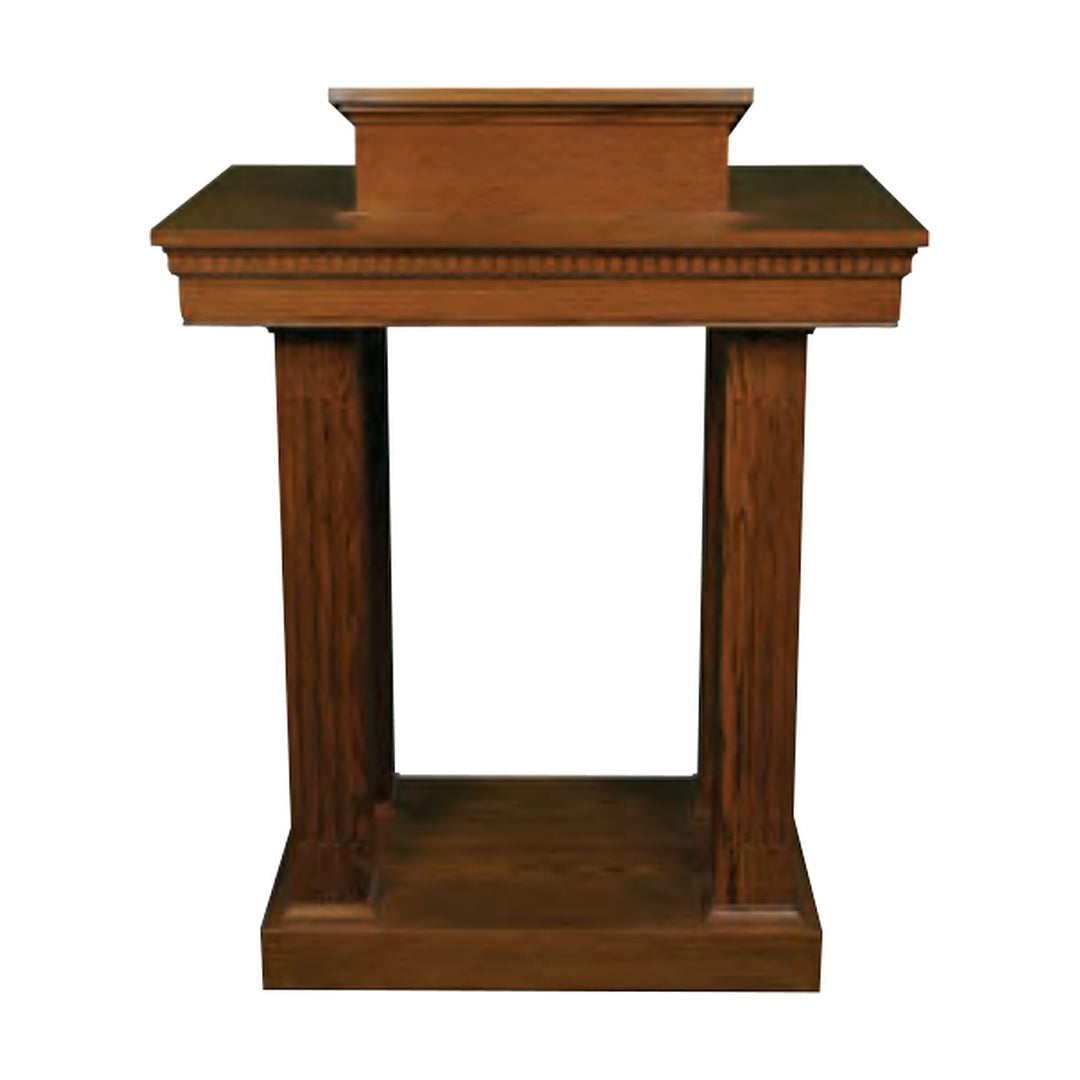 8401 four-column pedestal pulpit, all-stained oak, front view