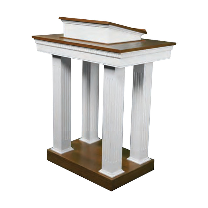8401 four-column pedestal pulpit, two-tone white with stained top and base