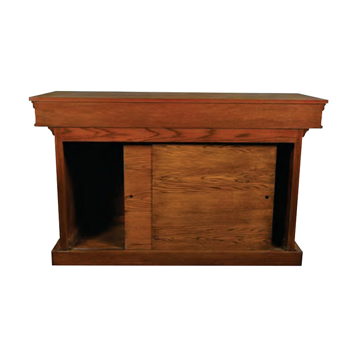 8420 closed communion table rear view showing the sliding doors and storage