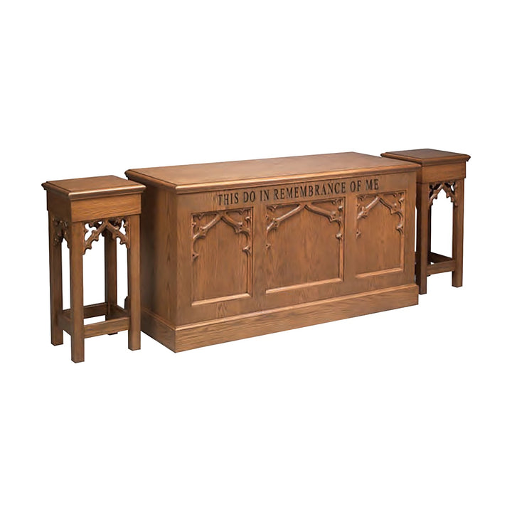 NO 200 closed communion table shown with two matching NO 200 flower stands, sold separately