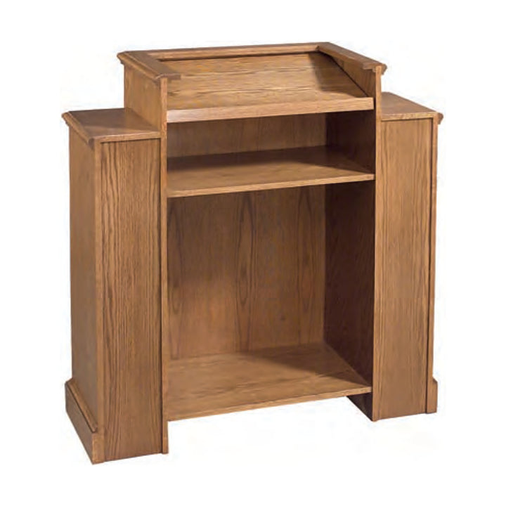 NO 200W wing pulpit rear view showing the reading surface and two shelves