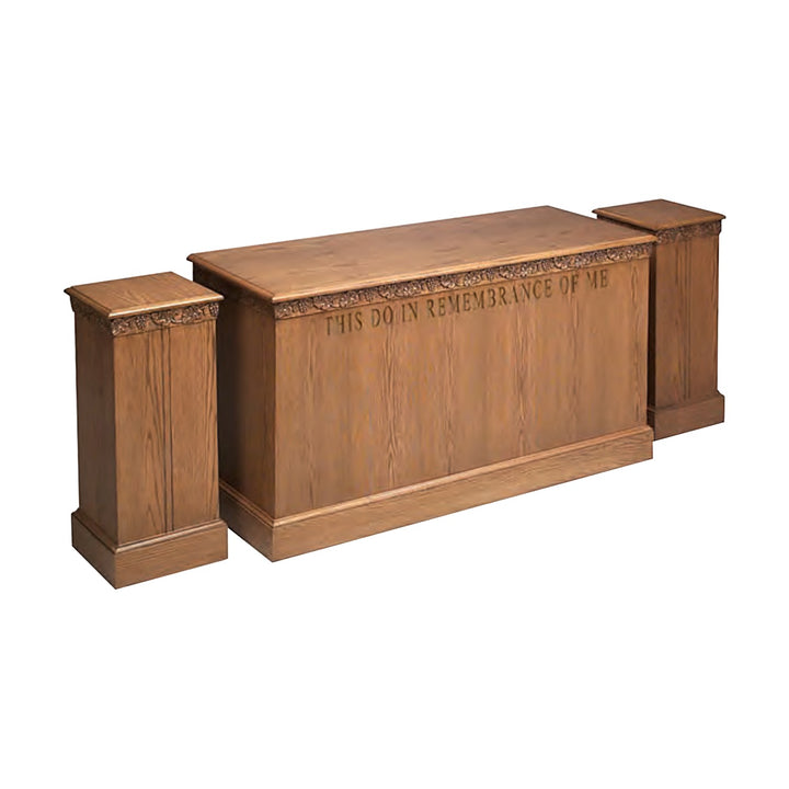 Two NO 500 flower stands shown beside the matching NO 500 communion table, each sold separately