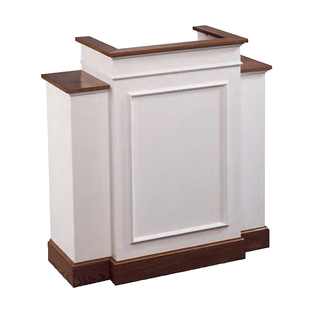 NO 810W colonial wing pulpit in white with stained oak top and base