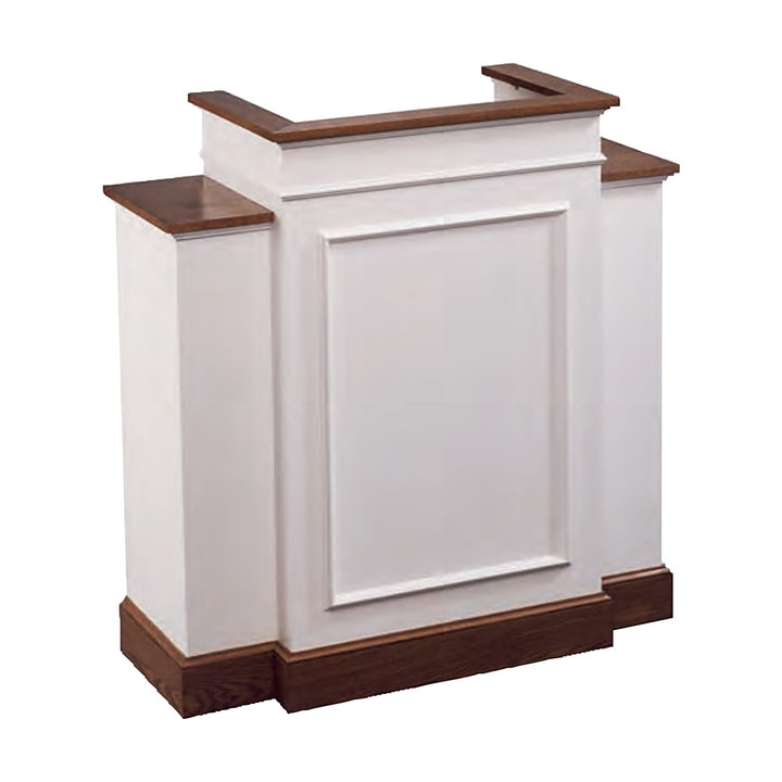 NO 810W colonial wing pulpit in white with stained oak top and base