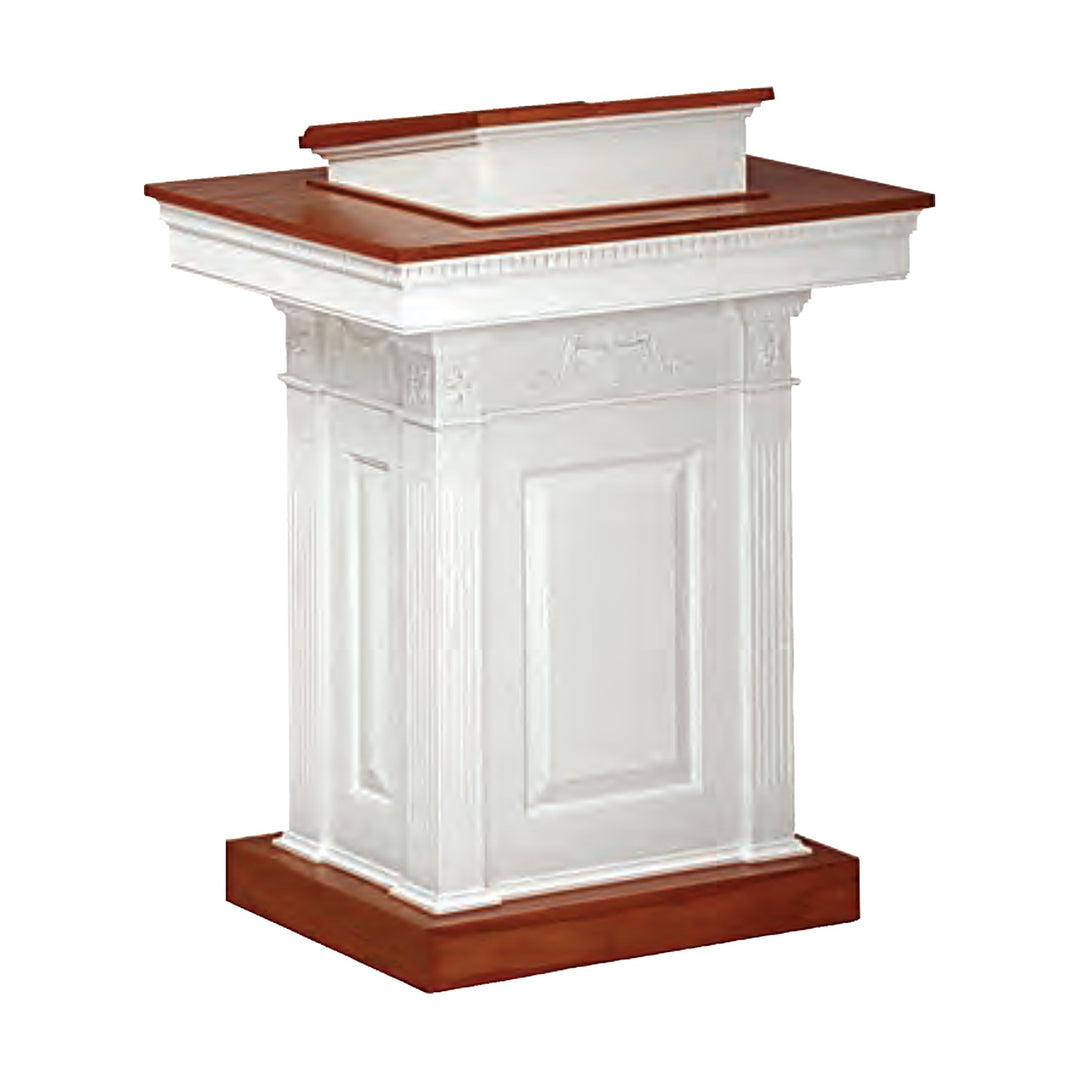 NO 8201 pedestal pulpit, two-tone white with stained top and base