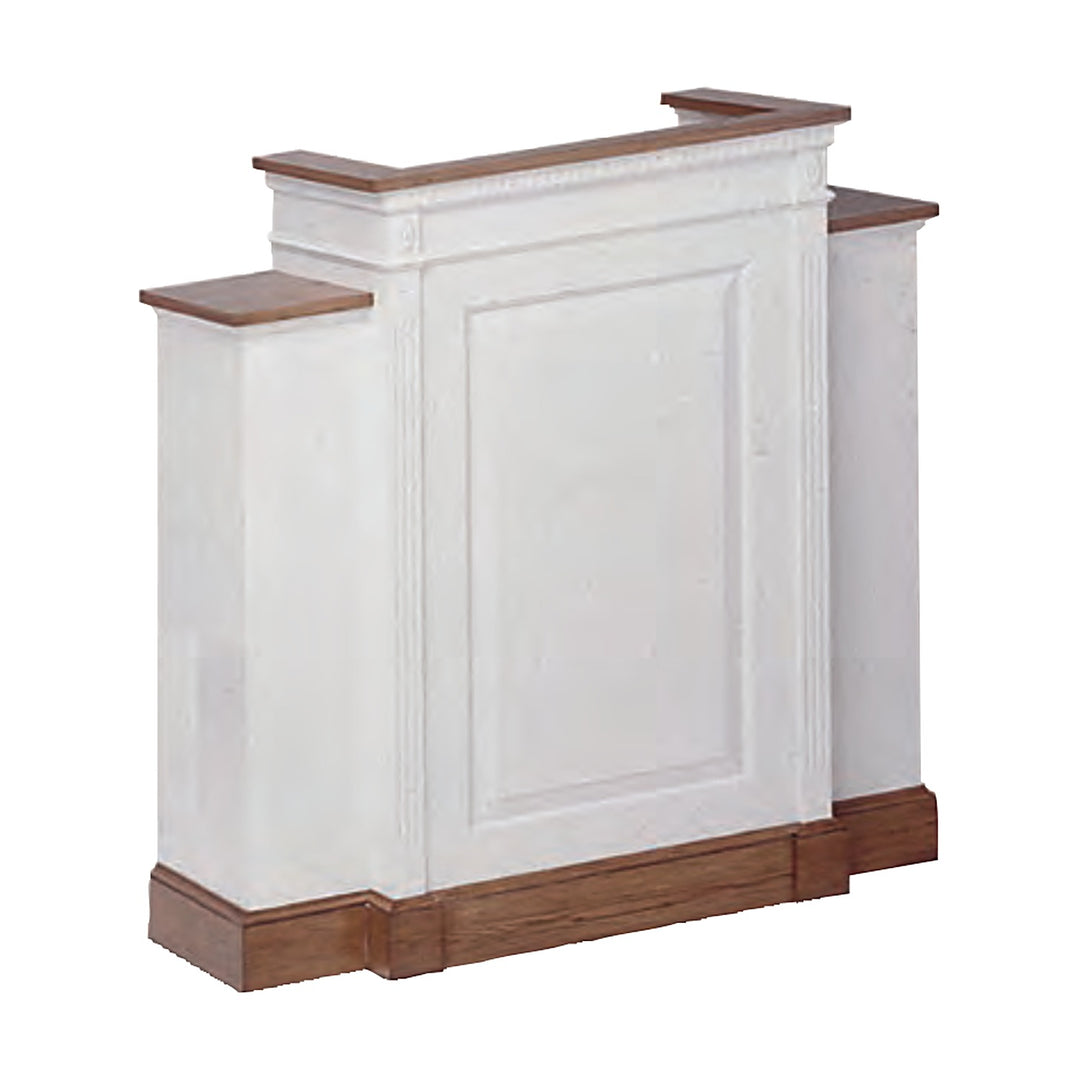 NO 820W colonial wing pulpit with dentil molding, white with stained oak top and base