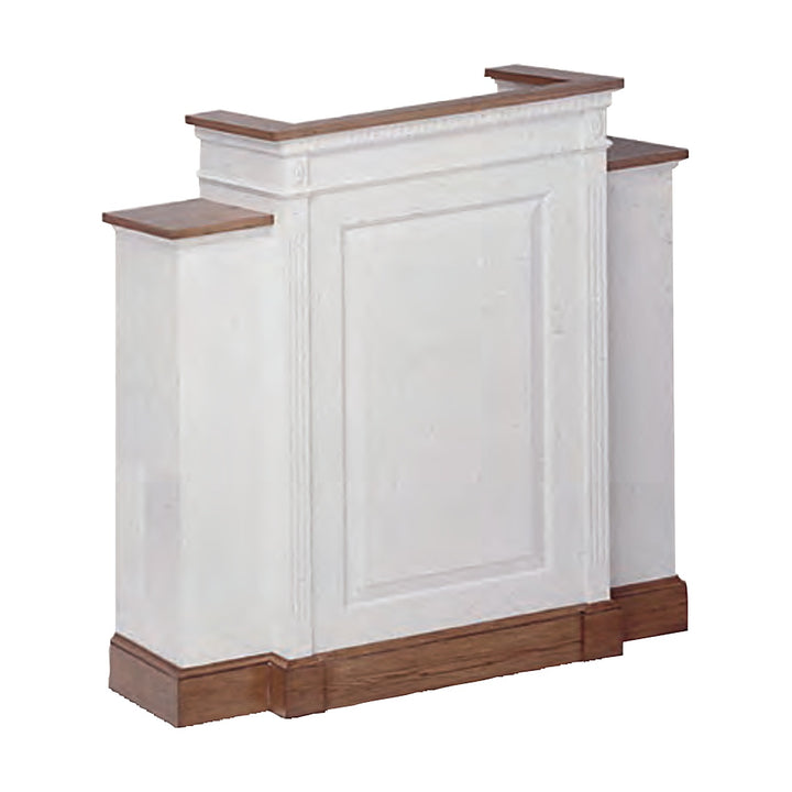 NO 820W colonial wing pulpit with dentil molding, white with stained oak top and base