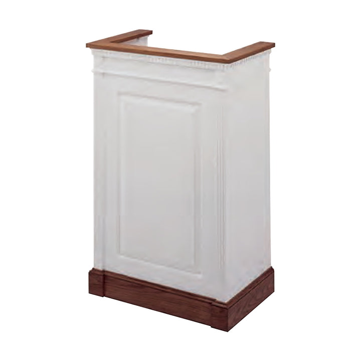 NO 821 colonial single pulpit with dentil molding, white with stained oak top and base