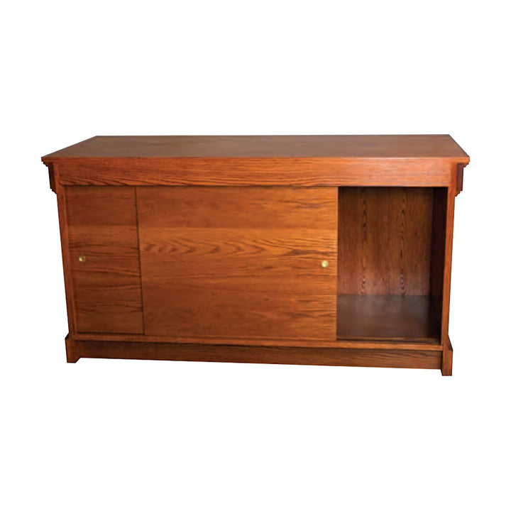 NO 900 closed communion table rear view showing the sliding by-pass doors
