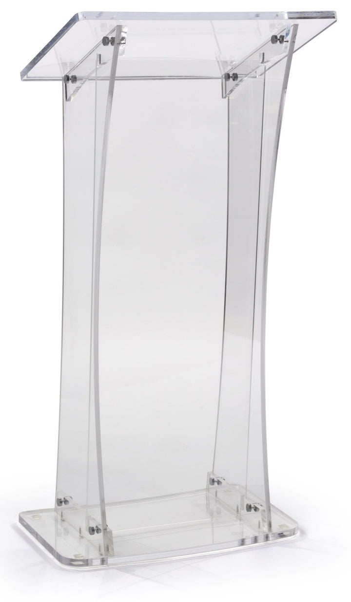 Portable Knock-Down Acrylic Lectern, clear, front view