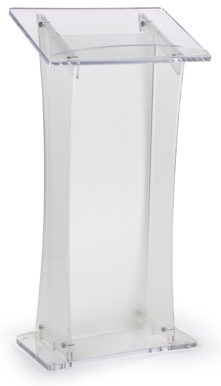 Portable Knock-Down Acrylic Lectern, frosted, angled view
