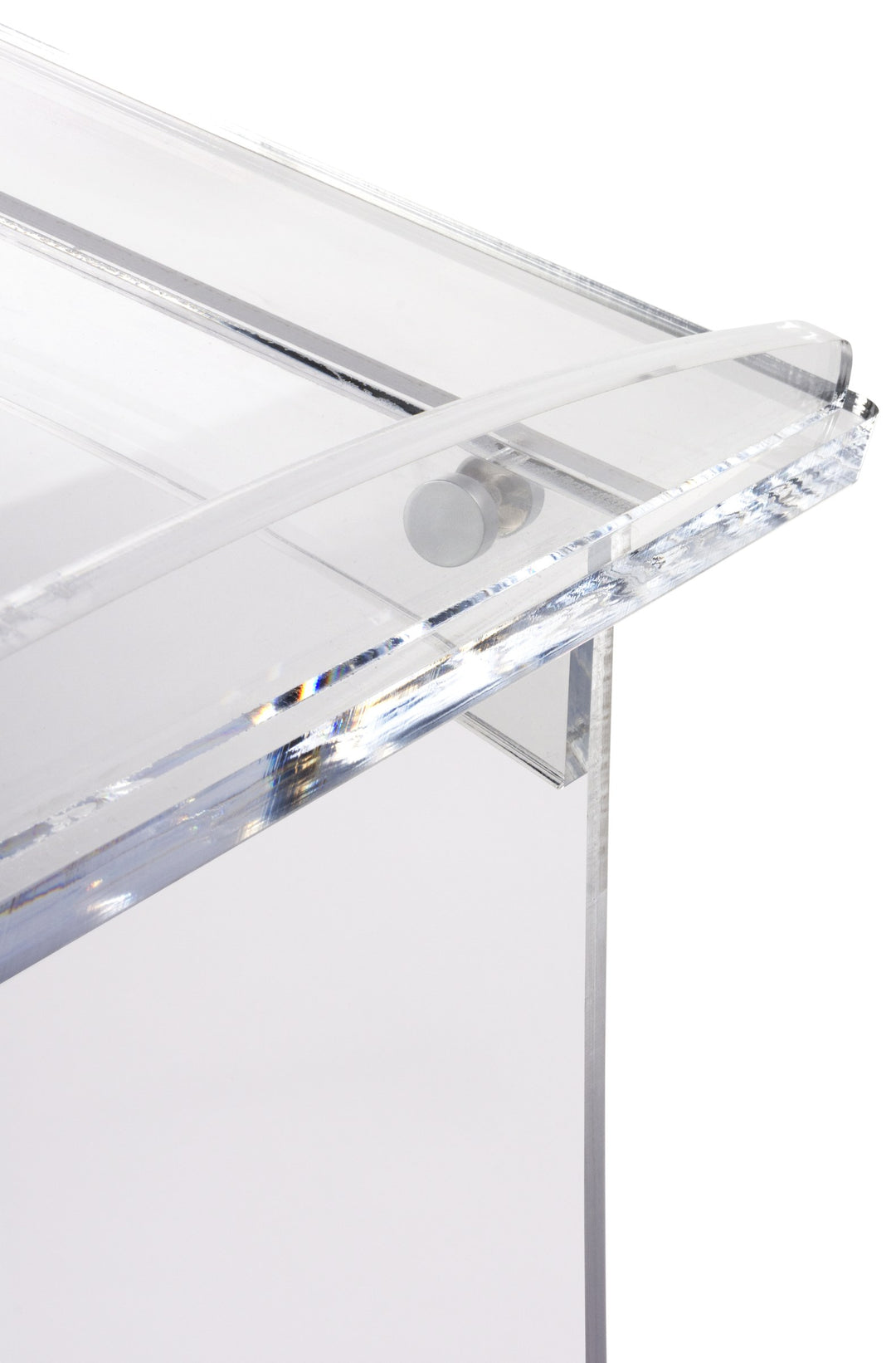 Portable Knock-Down Acrylic Lectern, frosted, top corner detail