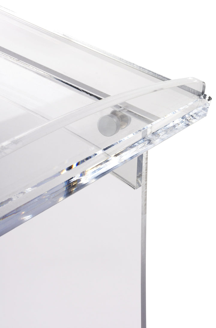 Portable Knock-Down Acrylic Lectern, frosted, top corner detail