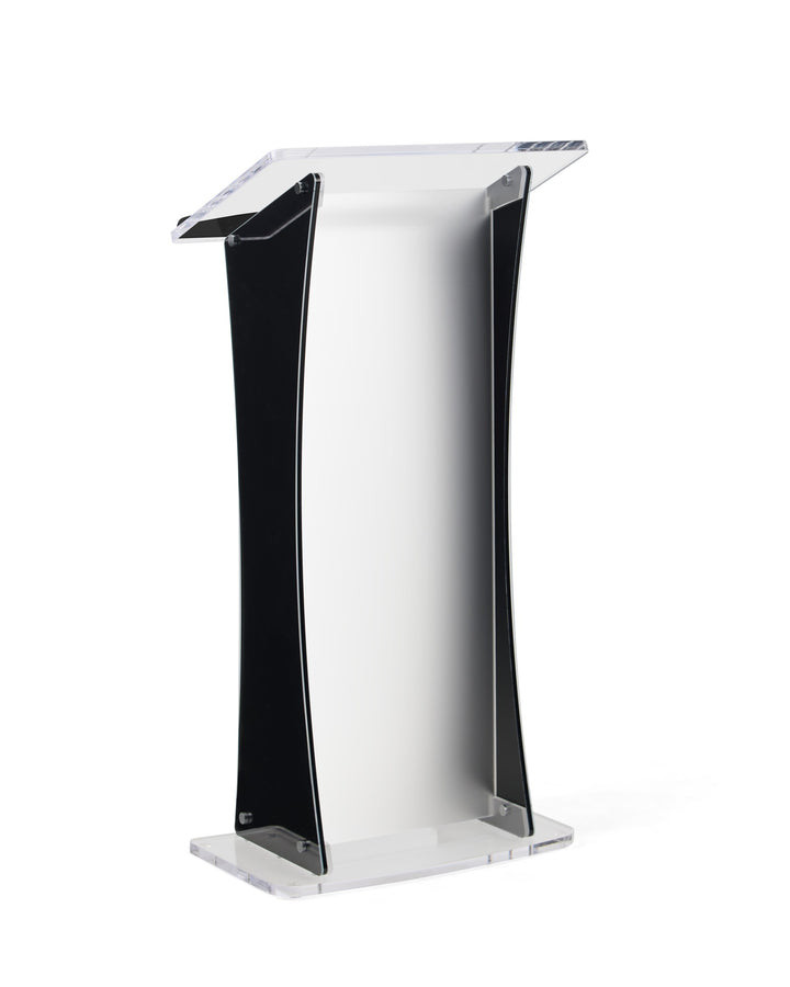 Portable Knock-Down Acrylic Lectern with Black Side Panels, black and frosted, front view