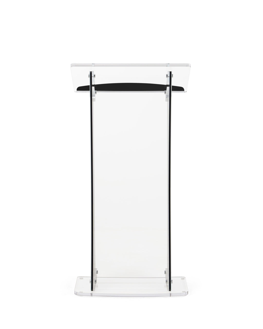 Portable Knock-Down Acrylic Lectern with Black Side Panels, black and clear, straight on