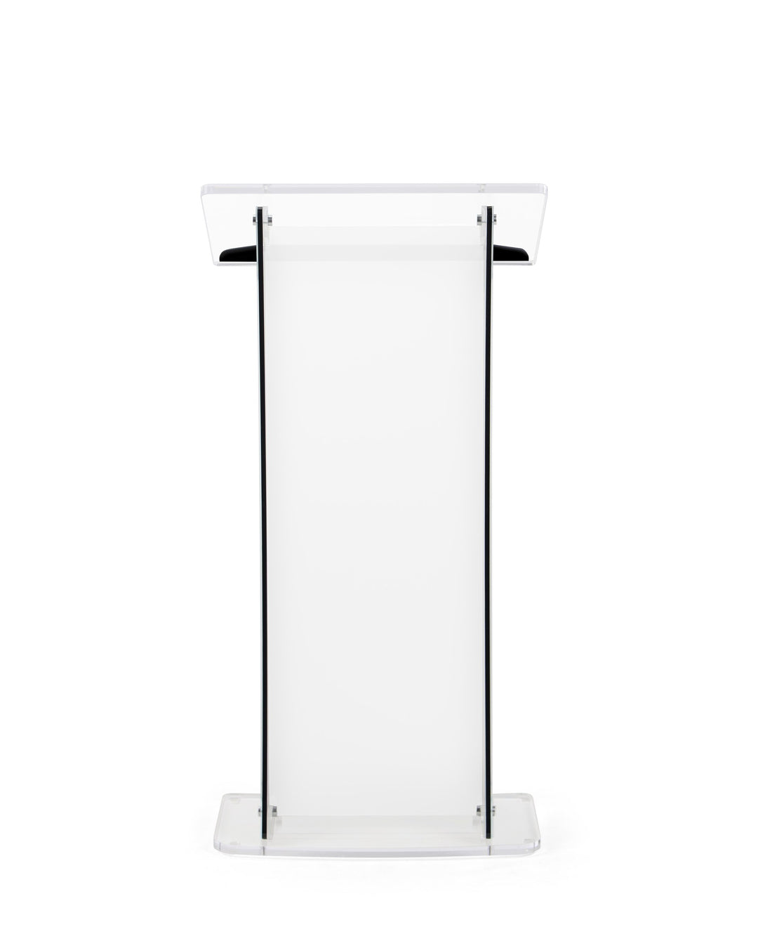 Portable Knock-Down Acrylic Lectern with Black Side Panels, black and frosted, straight on